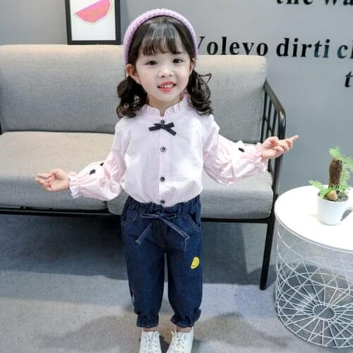 1-5 year old girl clothes spring autumn two-piece doll collar cardigan coat + jeans new Korean fashion quality children clothing