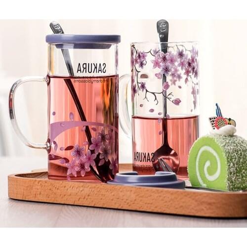 Creative Transparent Juice Glass mug with lid Heat-resistant Household Milk Cake Office water Drink mug