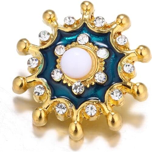 Fashion beauty Rhinestone Golden Oil Flower 30MM metal snap buttons fit DIY 18mm snap jewelry wholesale KZ3300
