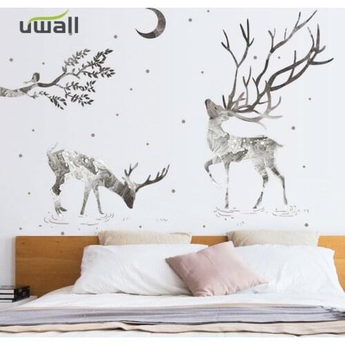 Nortic PVC Elk Wall Stickers Home Decor Living Room Bedroom Background Wall Decoration Self Adhesive Room Decor Sticker