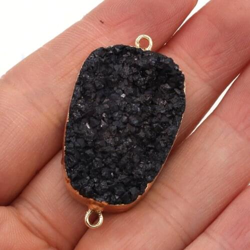 Natural Stone Black Crystal Cluster Connector Rectangle Charm Pendant for Jewelry Making DIY Necklace Accessories 22x40mm