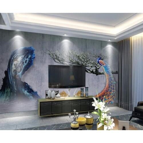 Beibehang Large custom wallpaper new Chinese peacock wind and water from the TV backdrop home decoration