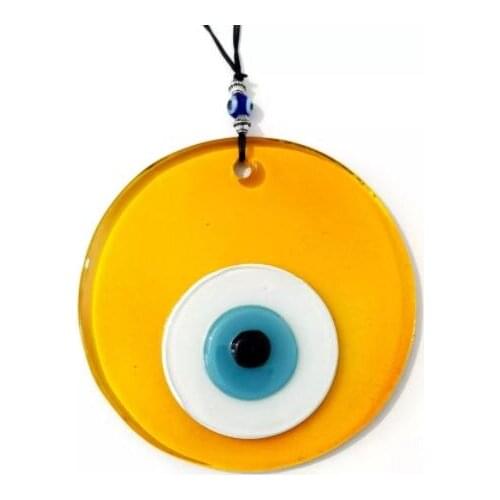 Transparent honey-colored glass evil eye bead handmade wall decoration FREE SHİPPİNG