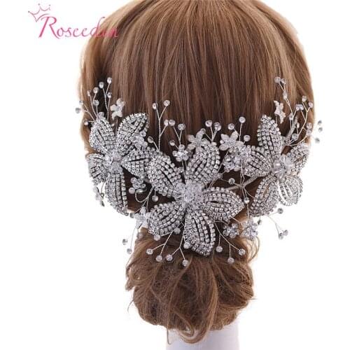 Gold Silver Color Luxury Shiny Bridal Headband Headpiece Rhinestone Crystal Flower Hair Jewelry Wedding Tiara RE3980
