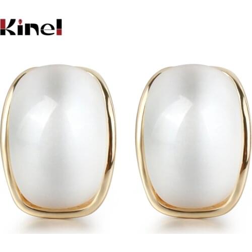 Kinel Luxury Arched Opal Stud Earrings For Women Vintage Wedding Jewelry Gold Color Simple Europe Earrings Jewelry Woman Brincos
