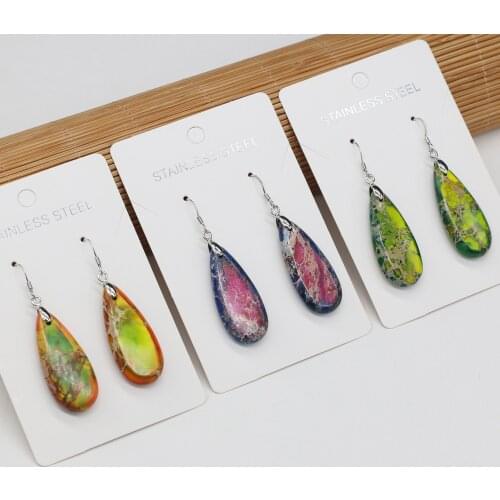 Natural Stone Earring Mix Color Crystal Long Water Drop Emperor Stone Simple design Jewelry for Women Charms Earring Gift