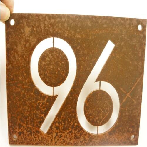 2mm Rusted Steel Home Number Sign Square Size Laser Cutting Door Plaques Custom House Number Plate