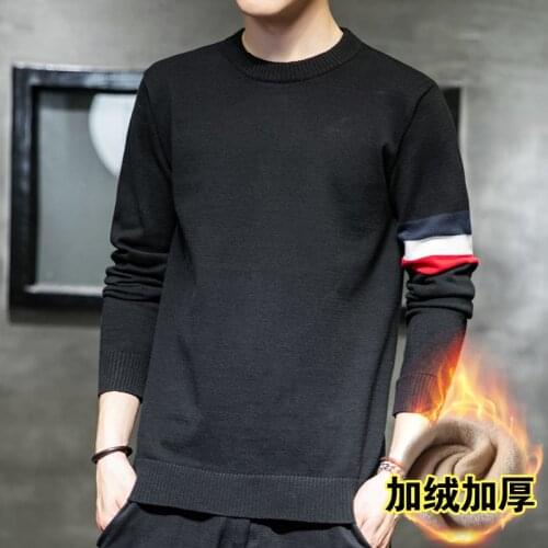 2020 Sweater Mens Clothes Winter Clothing Long Sleeve Knitted Pullover Plus Size Striped High Quality Korean Style Add Wool Tops