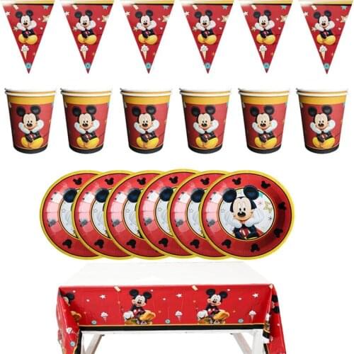 Mickey Mouse Party Supplies Paper Cup Plate Tablecloth Decor Kids Party Accessories Birthday Decorations Party Pack For Kids