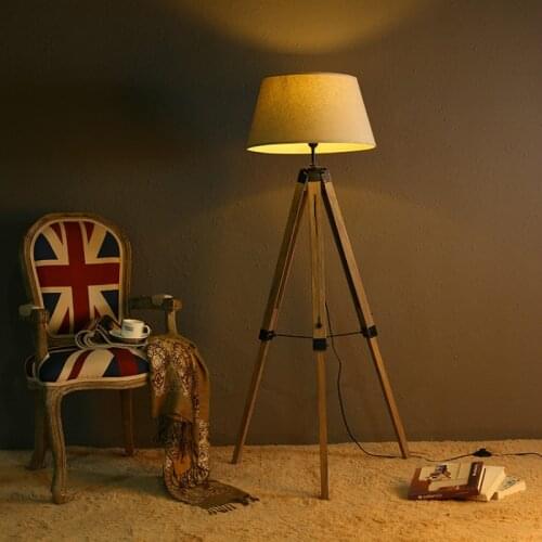 Vintage Loft American Country Original Wooden Fabric Tripod Floor Lamp Living Room Bedroom Workshop Atmosphere Reading Lamp 1006