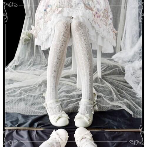 Lolita Japanese girl lolita Lolita Hanayome hollow pantyhose vertical stripes of white lace stockings socks bottoming