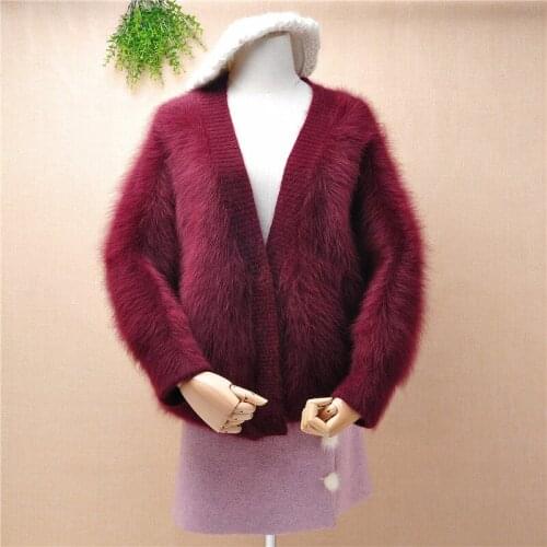 2020 female women winter keep warm short style hairy fluffy mink cashmere knitted loose cardigans angora fur jacket coat sweater