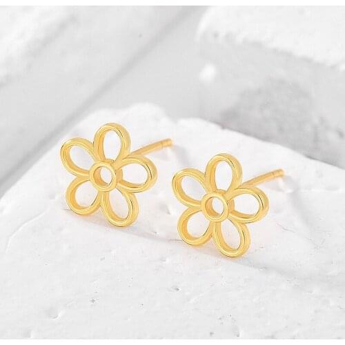 Genuine 925 Sterling Silver Hollow Daisy Flower Stud Earrings Women Simple Fashion Wedding Jewelry Accessories