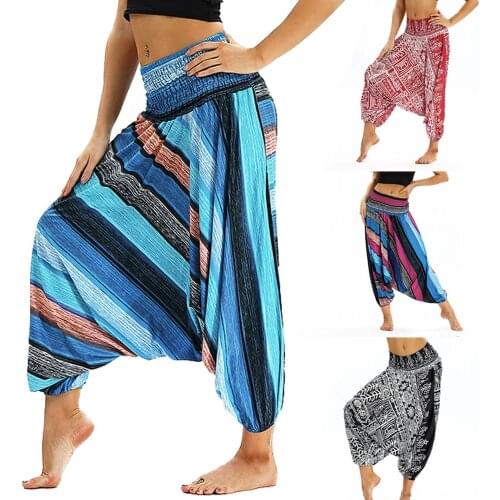 Women Harem Pants Fashion Bohemian Loose Pants Casual Yoga Trousers Men Women Baggy Boho Aladdin Jumpsuit Pants Elastic Waist