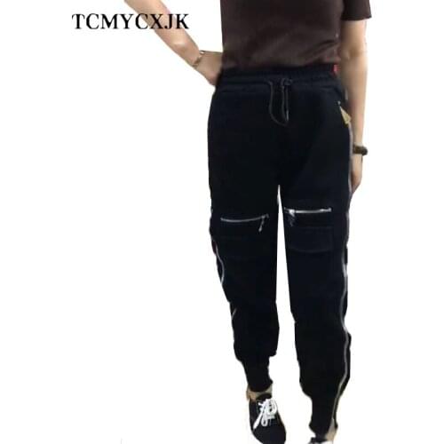 2021 Overalls Womens Autumn Winter New Style Zipper Plus Velvet Thick Loose Harlan Trousers Feet Wearing Casual Pants Women
