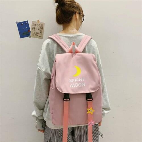 Women Printing Moon Casual Nylon Backpack Sweet Girl School Bag Teenager Fashion Travel Shoulder Bags Candy Color Laptop Bagpack