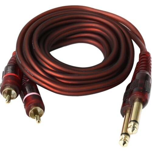 1.5m 6.35mm 1/4 Inch Plugs to 2 RCA Sockets Cable Adapter Converter Wire New