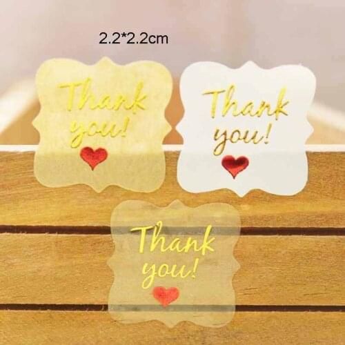 100PCS Diy thank you labels red heart gold foil thank you sticker labels gift /candy favors thank you adhesive labels 2.2*2.2cm