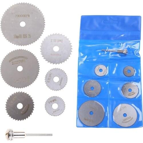 7pcs/set Mini High Speed Steel Saw Web Circular Rotary Cutting Blade Wheel Discs Mandrel Electric Grinding Accessories U50E