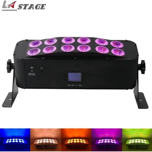 Free Shipping Up Wash Light 12*18w RGBWA+UV 6 IN 1 Wireless Battery Wall Washer Light Phone APP WIFI Control Led Stage Lights