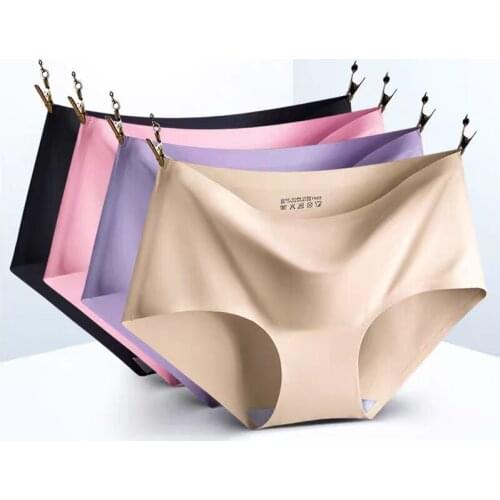 Women Sexy Mid Waist Ice Silk Seamless Lingerie Briefs Underwear Panties Soft Underpants for Women High Quality