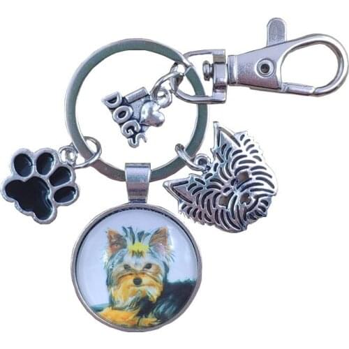 Yorkshire Terrier Dachshund Poodle Teddy Dog Animal Keychain Time Gem Simulated Pet Lover Key Ring Men Women Party Jewelry Gift