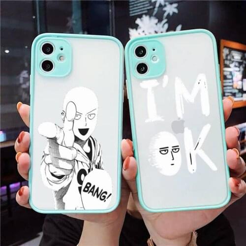 One punch man Phone Case For iPhone 12 11 Mini Pro XR XS Max 7 8 Plus X Matte transparent blue Cover