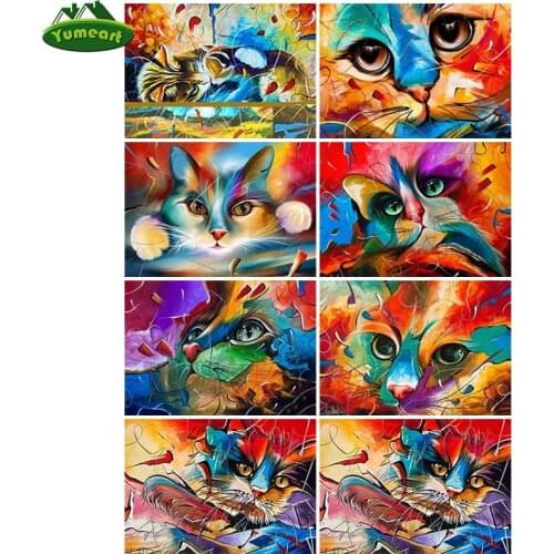 DIY Diamond Painting By Number Cat Pictures By Rhinestones Mosaic Cartoon Full Drill Square Tools Diamond Embroidery Animals Art