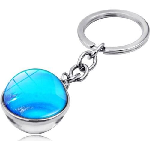 2021 Hot Sale Unisex Galaxy Planet Keychain Star Gem Double-Sided Glass Ball Keychain Trendy Solar System Art Picture Glass Ball