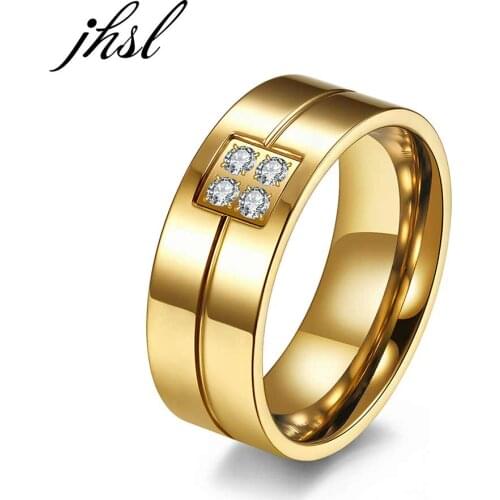 JHSL 8mm Width Big Large Men Statement Cubic Zircon Rings Stainless Steel Fashion Jewelry Size 8 9 10 11 12 13