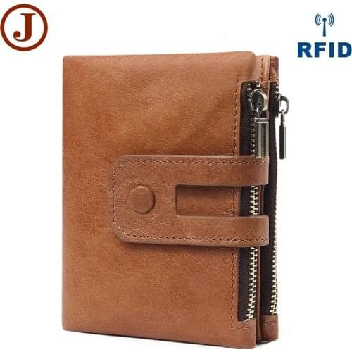 New Mens Genuine Leather Wallet RFID Card Holder Mony Bag Fashion Double Zipper Multi-card Slot Clutch Anti-Theft Coin Purse