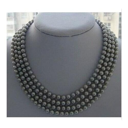 Beautiful Natural long 7-8 AAA gray pearl necklace 70"