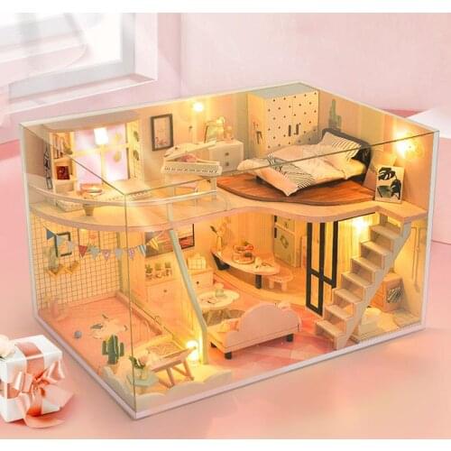 Diy Doll House Light Pink House Cottage Handmade House Model Loft Toy House Gift Boy Girl Valentines Day Gift