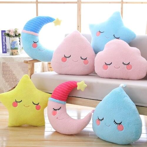 Plush Toy Stuffed Soft Cartoon Cloud Water Drops Moon Stars Plush Pillow Cute Sofa Cushion Girlfriend Children Birthday