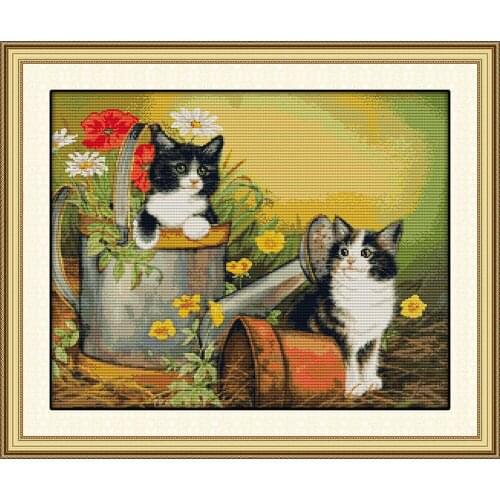 Two kittens (2) cross stitch kit 14ct 11ct cartoon cat patterns count print canvas stitching embroidery DIY handmade needlework