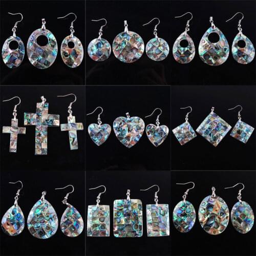Natural Paua Abalone Shell Fashion Jewelry Set For Women Party Gift Beads Dangle Pendant Dangle Hook Earring QBQ300