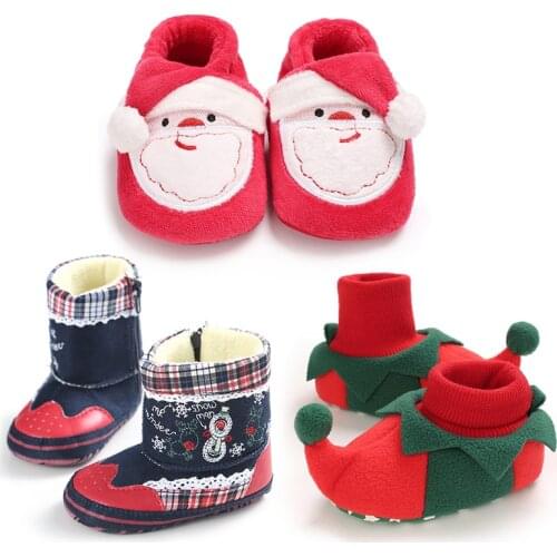 2020 New Christmas Baby Shoes Baby Boys Girls Winter Warm Shoes Soft Sole Santa Claus First Walkers Cute Xmas Baby Boots 0-18M