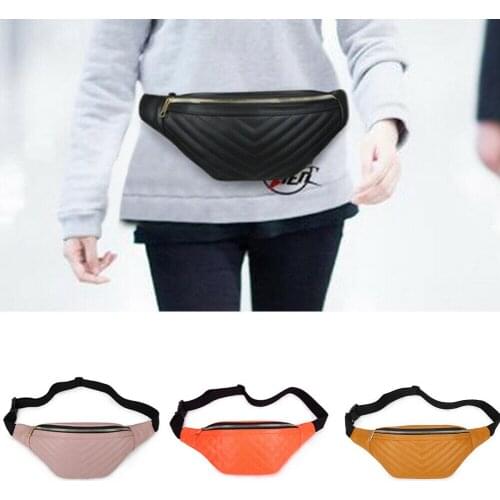 New women fashion Waist Packs solid color classic striped PU leather sports fanny pack chest bag