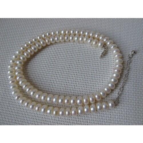 17" 8-9mm White Button Cultured Freshwater Pearl 925 Sterling Silver Necklace