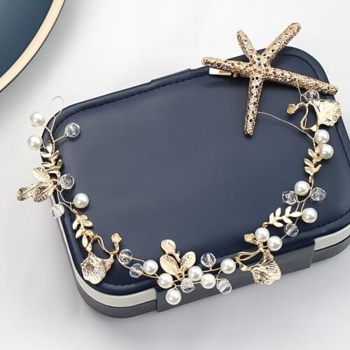 Handmade Starfish Bridal Hair Pins Pearl Crystal Wedding Elegant Prom Headpiece Vintage Tiara Silver Color Hair Accessory