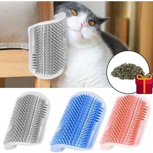 Cat Brush Self Groomer Corner Comb with Catnip Pet Grooming Supplies Hair Removal Comb for Cat Hair Shedding Trimming Massage