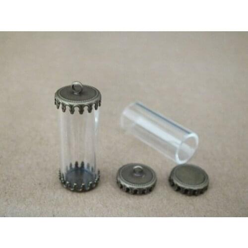28x12mm Tube shap glass vial with bronze crown cap wishing bottle handmade glass jewelry pendant art glass necklace pendant