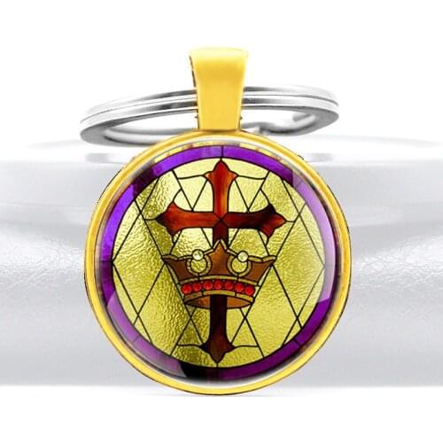 Holy Christian Cross Crown Glass Cabochon Keychain Classic Men Women Jewelry Key Rings Gifts