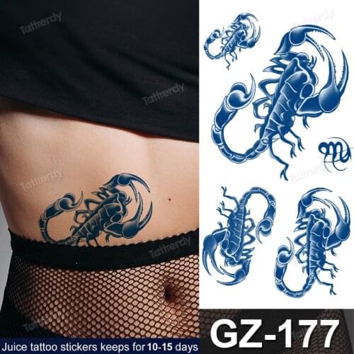 Waterproof temporary tattoos Scorpion eagle letter Natural Organic Fruit Juice ink tattoo fake long lasting belly stickers body