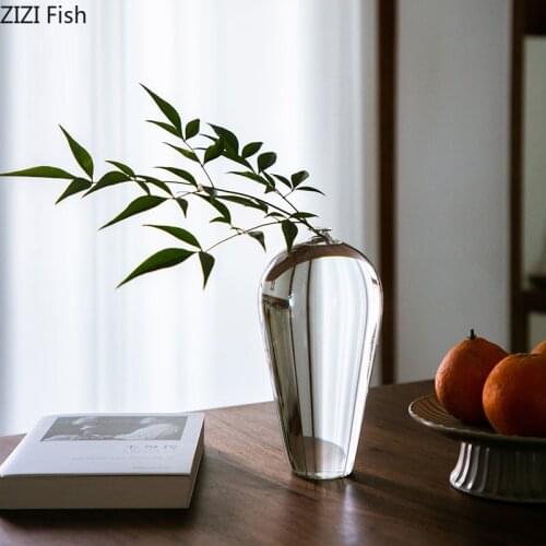 Japanese Simple Glass Vase Transparent Hydroponics Vase Zen Modern Home Decor Office Desktop Decoration Floral Flower Insert