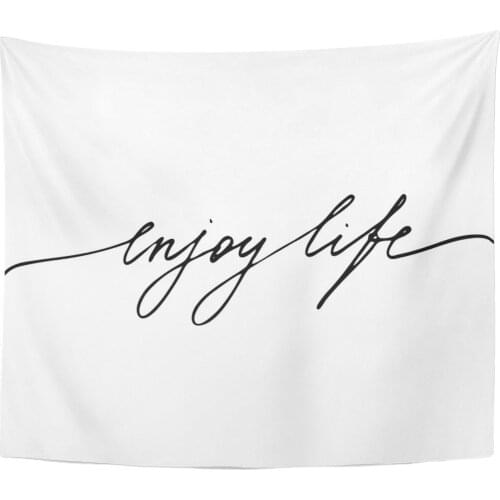 Label Phrase Lettering Text Quote Enjoy Life Handwritten Black Tapestry Home Decor Wall Hanging for Living Room Bedroom Dorm 50