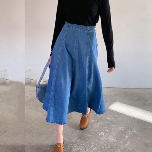 Plus Size Skirts for Women 4xl 5xl 6xl Spring Casual High Waist Pleated Denim Skirts Teen Girls Swing Jeans Skirt Midi
