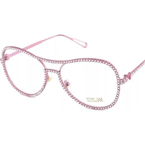 Womens Oversize Big Eyewear Glasses for sale in High Quality Pink Ladys Fashion Party Sunglasses with Crystal Stones Gold