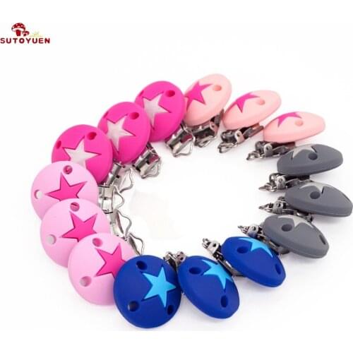 20pcs SUTOYUEN Baby BPA Free Silicone Pacifier Clips Round Star Dummy Clip Beads Pacifier Chain Holder Soother Nursing Toy Clips