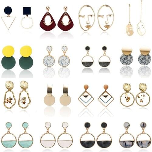 2020 New Fashion Metal Round Pendant Earrings Colorful Acrylic Geometric ZA Drop Earrings for Womens Party Oorbellen